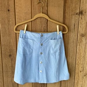 Blue- Button Up- Skirt- Pockets